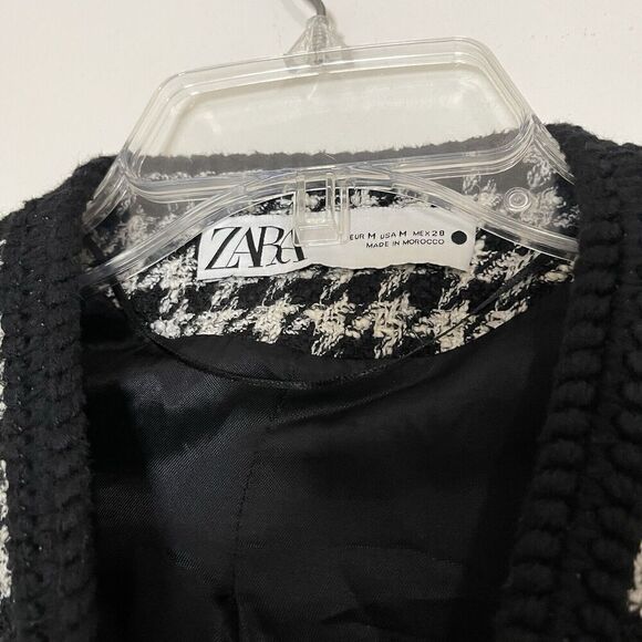 ZARA Blogger Favorite Black White Houndstooth Cropped Blazer Jacket medium - Picture 5 of 6
